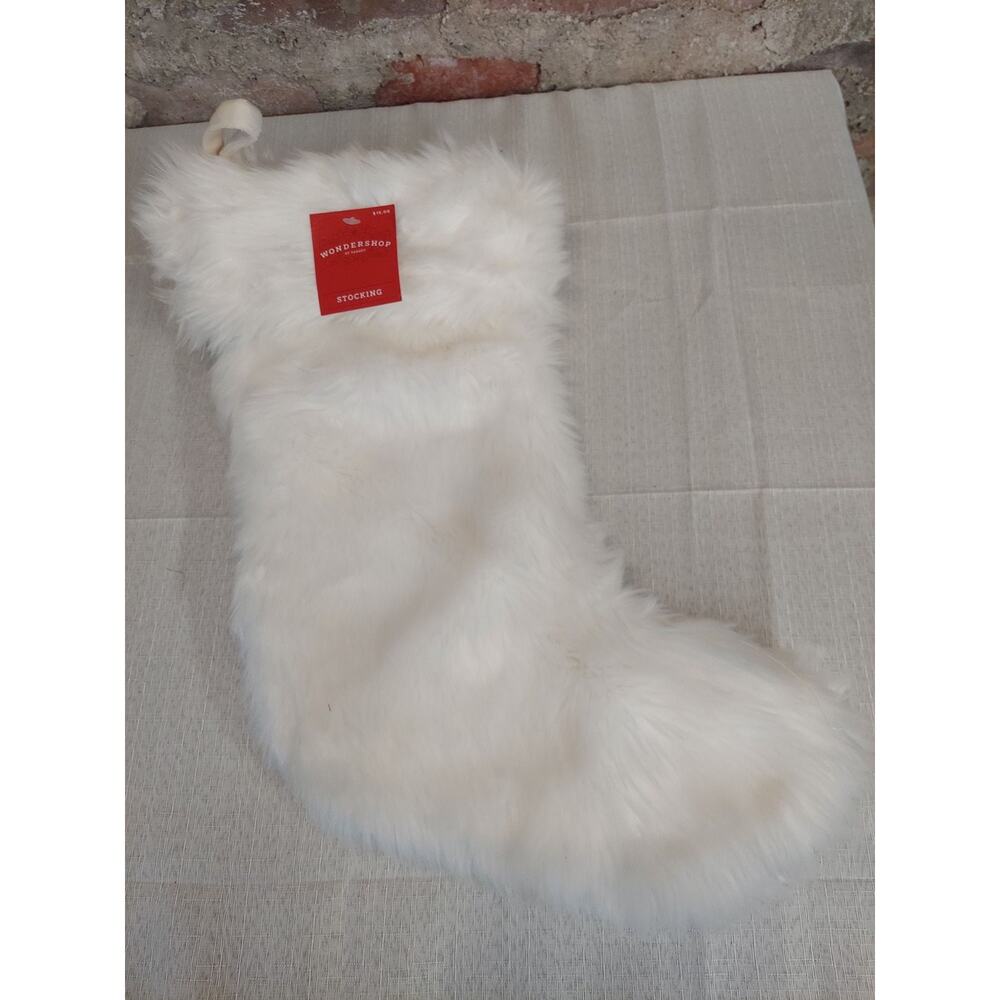 Wondershop Christmas Stocking White Faux Fur Plush Holiday Mantel Decor NWT